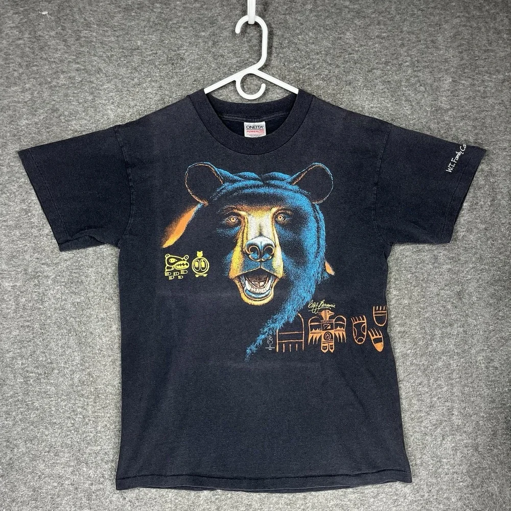 Vintage Black‎ Bear Shirt Mens L Faded Black Wildlife Graphic Oneita Nature 80s